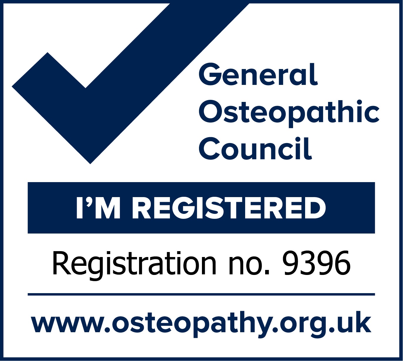 general osteopathic council registration no 9396